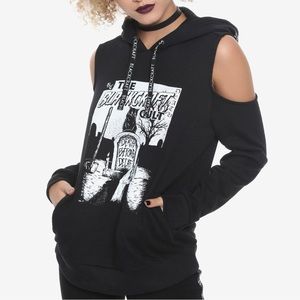 Black Craft Cult Death Before Decaf cold shoulder cat graveyard skeleton hoodie